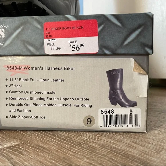 Women’s Harness Biker Boots, Black, Size 9 - Picture 8 of 9